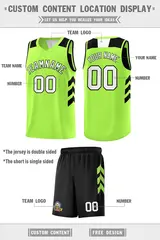 Black Neon Green White Double Side Basketball Jersey Sets 4