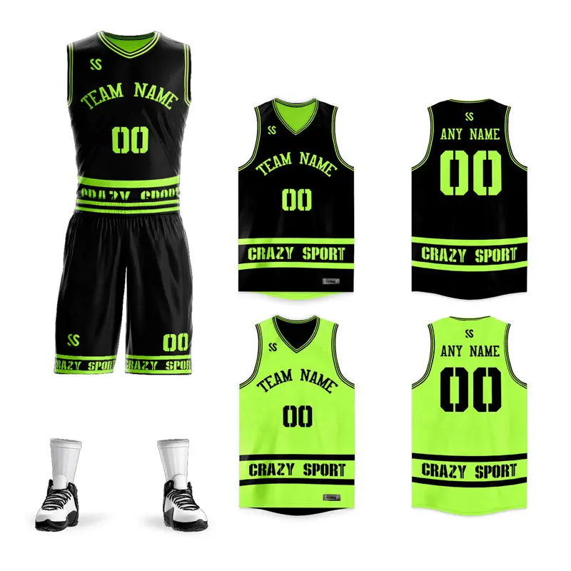 Black Neon Green White Double Side Basketball Jersey