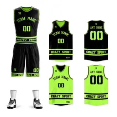 Black Neon Green White Double Side Basketball Jersey