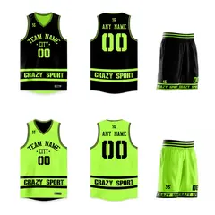 Black Neon Green White Double Side Basketball Jersey 3