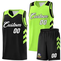 Black Neon Green-White Double Side Sets Basketball Jersey