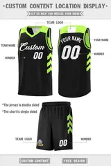 Black Neon Green-White Double Side Sets Basketball Jersey 2