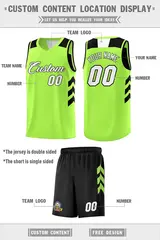 Black Neon Green-White Double Side Sets Basketball Jersey 4