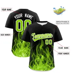 Black Neon Green White Flame Graffiti Baseball Jersey 2