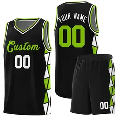 Black Neon Green-White Side Triangle Splicing Basketball Jersey