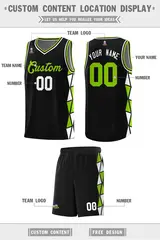 Black Neon Green-White Side Triangle Splicing Basketball Jersey 2