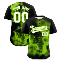 Black Neon Green White Skeleton Graffiti Baseball Jersey
