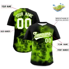 Black Neon Green White Skeleton Graffiti Baseball Jersey 2