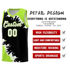 Black Neon Green-White Sparkle Print Basketball Kits 2