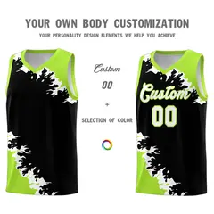 Black Neon Green-White Sparkle Print Basketball Kits 3