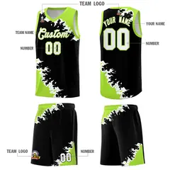 Black Neon Green-White Sparkle Print Basketball Kits 5