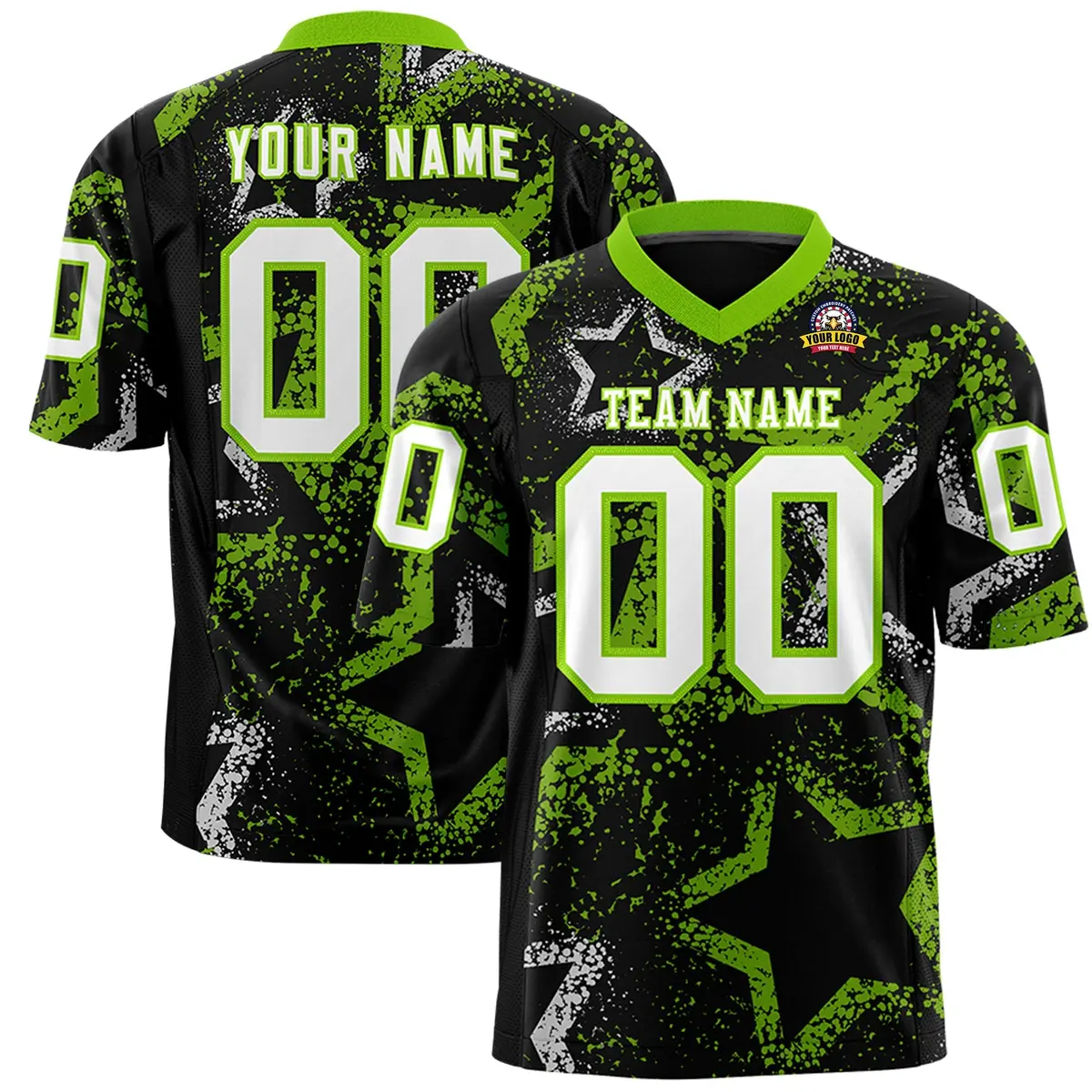 Black Neon Green White Star Graffiti Football Jersey