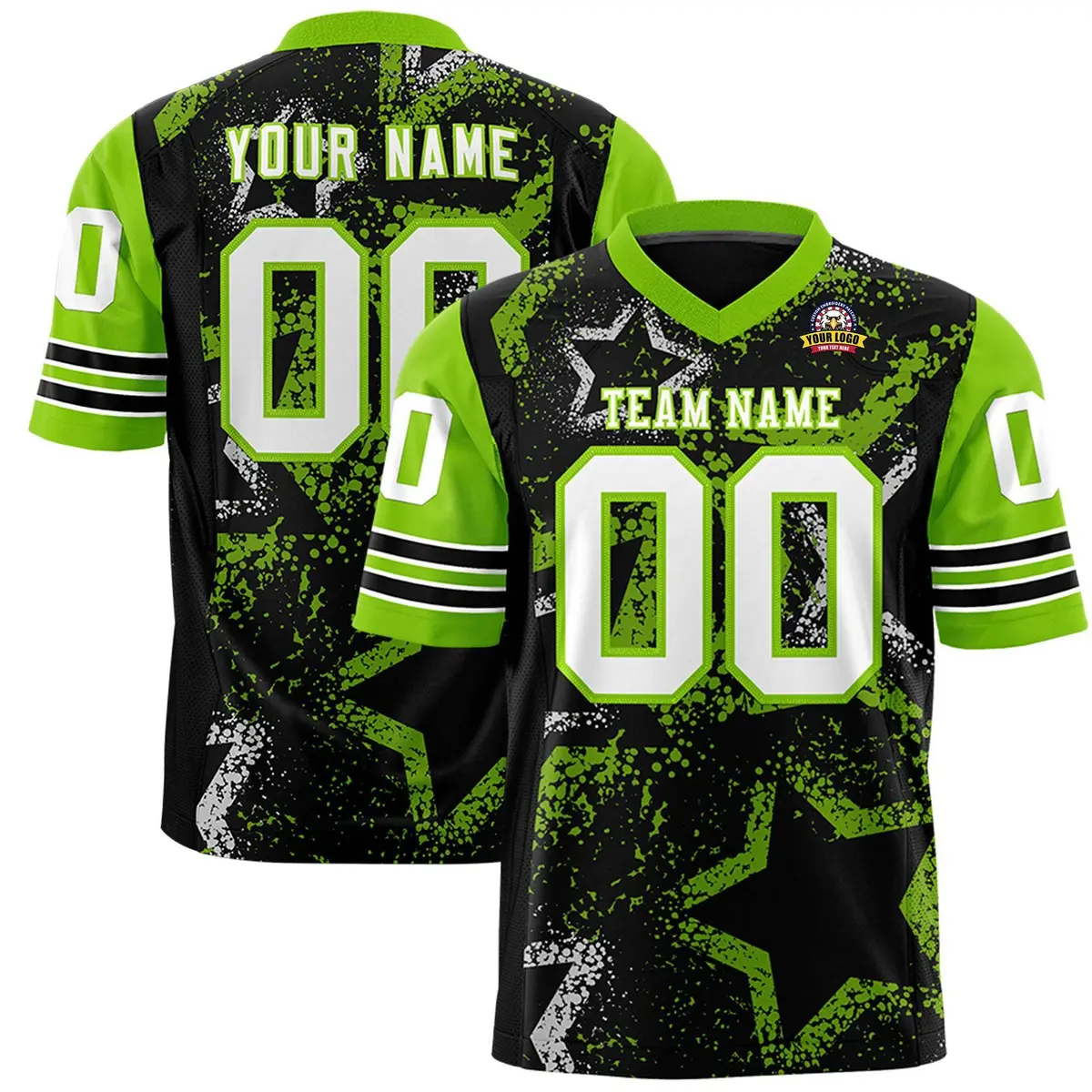 Black Neon Green White Star Pattern Football Jersey