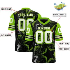 Black Neon Green White Star Pattern Football Jersey 2