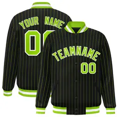 Black Neon Green-White Stripe Fashion Bomber Varsity Jacket