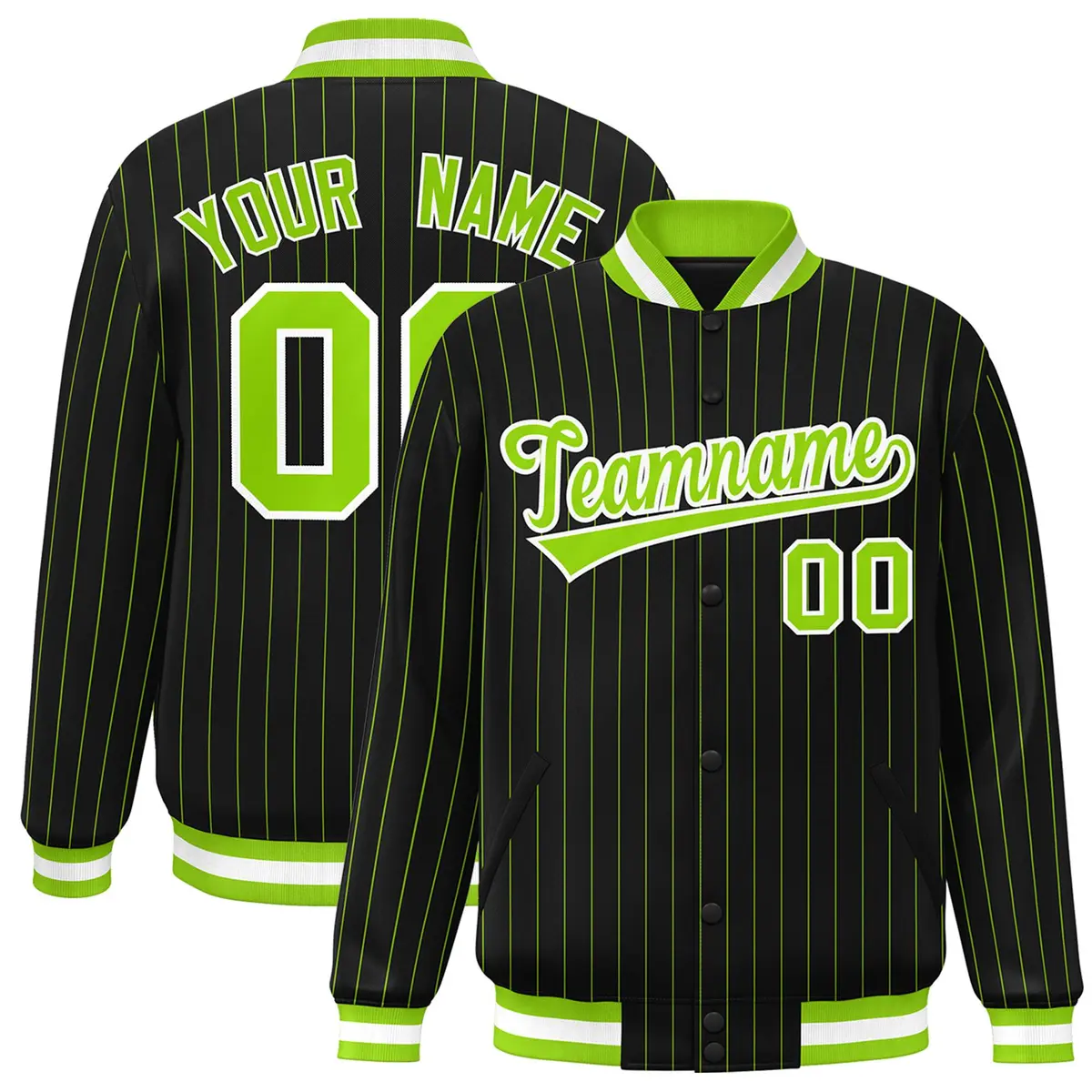 Black Neon Green White Stripe Letterman Jacket