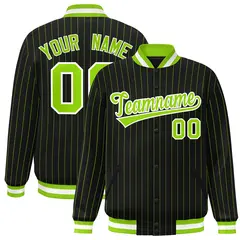 Black Neon Green White Stripe Letterman Jacket