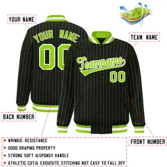 Black Neon Green White Stripe Letterman Jacket 2