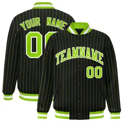 Black Neon Green-White Stripe Letterman Varsity Bomber Jacket