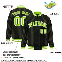 Black Neon Green-White Stripe Letterman Varsity Bomber Jacket 2