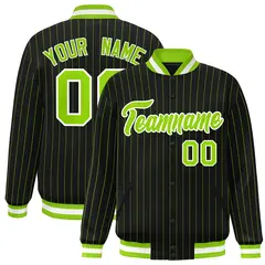 Black Neon Green White Stripe Varsity Letterman Jacket