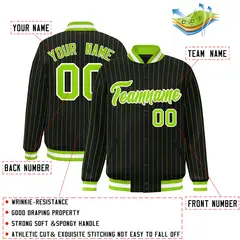 Black Neon Green White Stripe Varsity Letterman Jacket 2