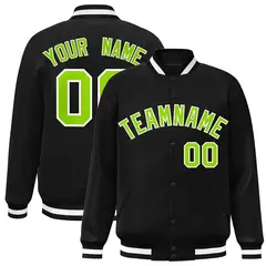 Black Neon Green-White Varsity Full-Snap Letterman Jacket 1