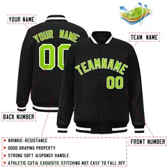 Black Neon Green-White Varsity Full-Snap Letterman Jacket 2