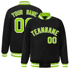 Black Neon Green-White Varsity Full-Snap Letterman Jacket 1