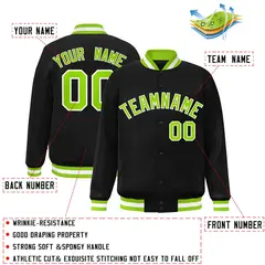 Black Neon Green-White Varsity Full-Snap Letterman Jacket 2