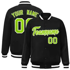Black Neon Green-White Varsity Full-Snap Letterman Jacket 1