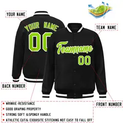Black Neon Green-White Varsity Full-Snap Letterman Jacket 2