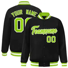 Black Neon Green-White Varsity Full-Snap Letterman Jacket 1