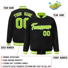 Black Neon Green-White Varsity Full-Snap Letterman Jacket 2