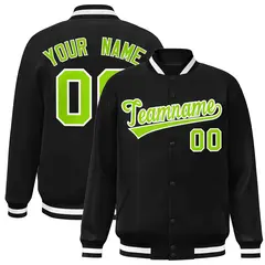 Black Neon Green-White Varsity Full-Snap Letterman Jacket 1