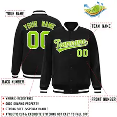 Black Neon Green-White Varsity Full-Snap Letterman Jacket 2