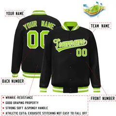 Black Neon Green-White Varsity Full-Snap Letterman Jacket 2