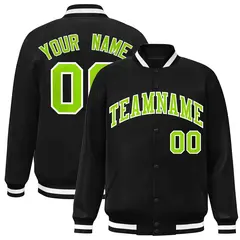 Black Neon Green-White Varsity Full-Snap Letterman Jacket