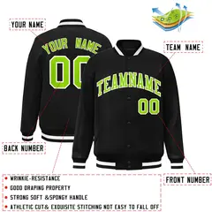 Black Neon Green-White Varsity Full-Snap Letterman Jacket 2