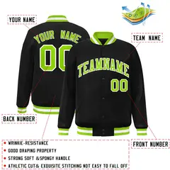 Black Neon Green-White Varsity Full-Snap Letterman Jacket 2