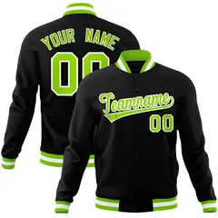 Black Neon Green-White Varsity Full-Snap Letterman Jacket