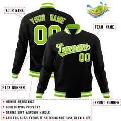 Black Neon Green-White Varsity Full-Snap Letterman Jacket 4