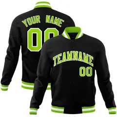 Black Neon Green-White Varsity Full-Snap Letterman Jacket