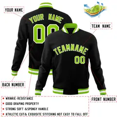 Black Neon Green-White Varsity Full-Snap Letterman Jacket 4