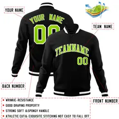 Black Neon Green-White Varsity Full-Snap Letterman Jacket 4
