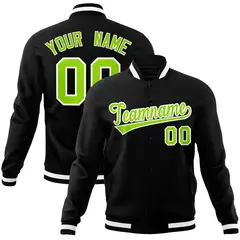 Black Neon Green-White Varsity Full-Snap Letterman Jacket