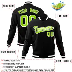 Black Neon Green-White Varsity Full-Snap Letterman Jacket 4
