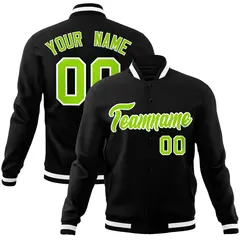 Black Neon Green-White Varsity Full-Snap Letterman Jacket 1