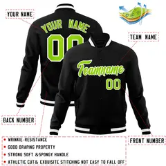 Black Neon Green-White Varsity Full-Snap Letterman Jacket 4