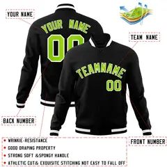 Black Neon Green-White Varsity Full-Snap Letterman Jacket 4